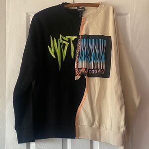 Just Cavali Split Design Black and Cream Sweatshirt